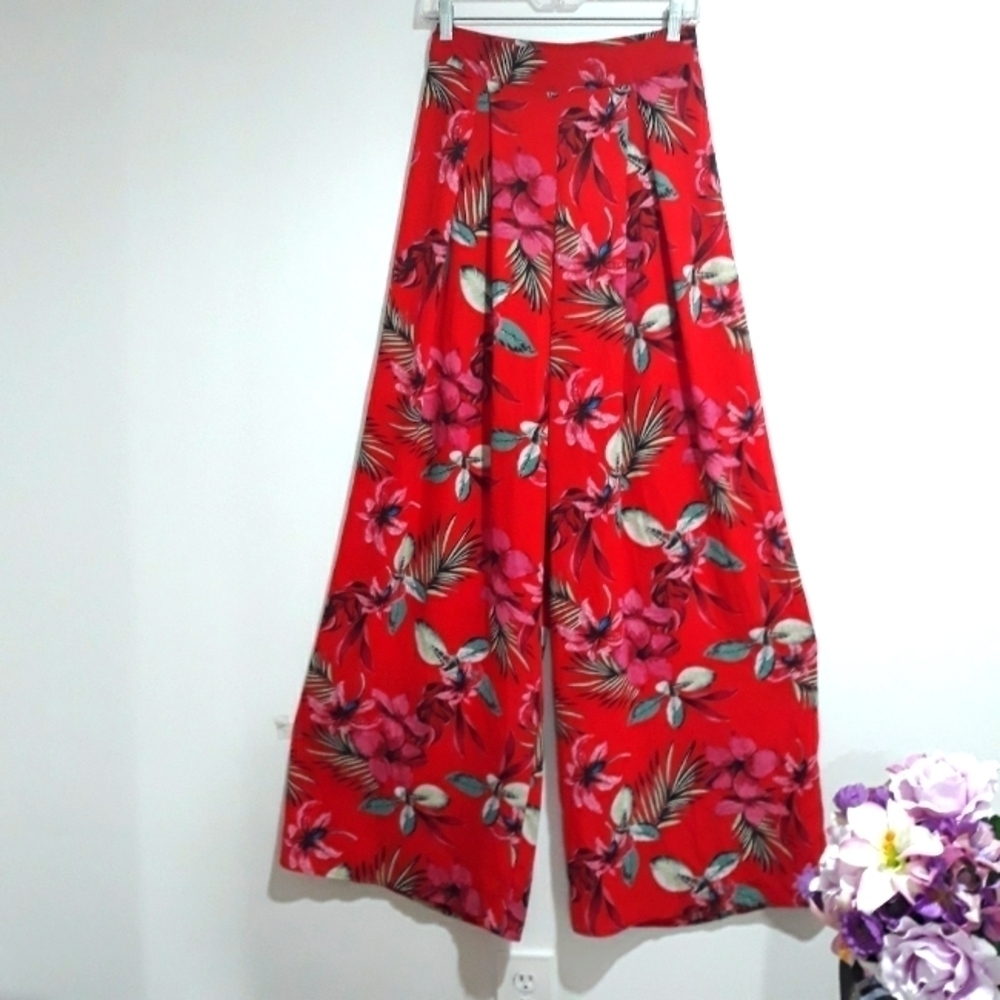 Pants Women's Wide Leg Floral Palazzo Zippered Ted  Pants Size 4